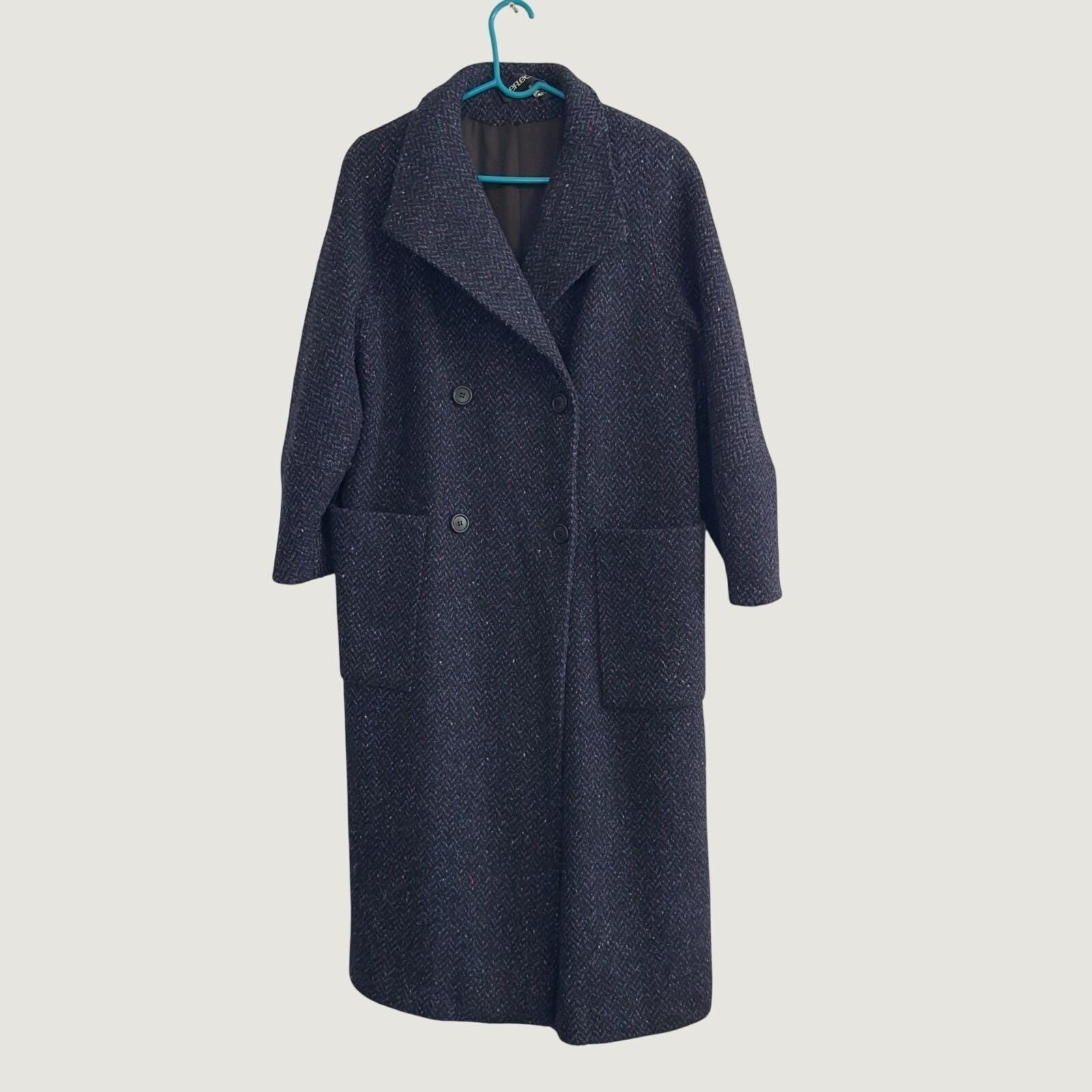 Reflections Vintage Gray Herringbone Double Breasted Long Overcoat Ilgwu Usa 12